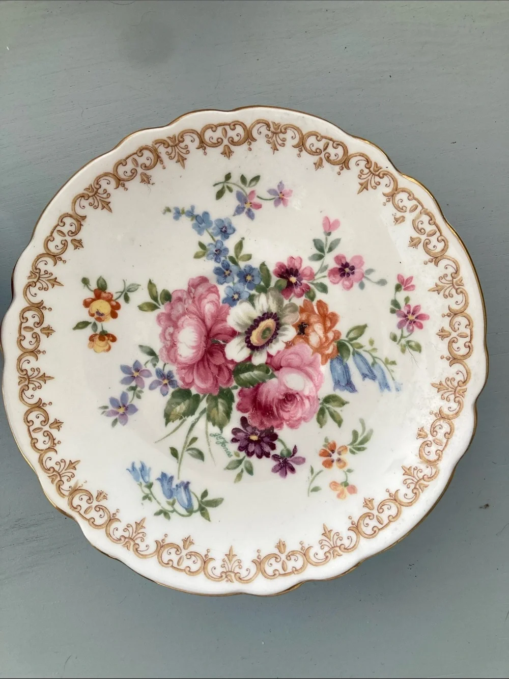 Floral Porcelain Teacup and Saucer with Pink Rose Motif